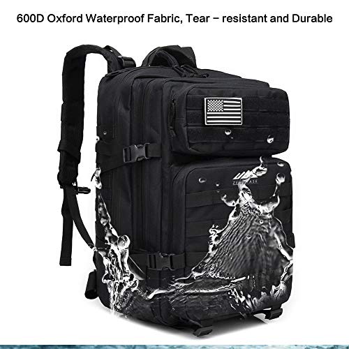 ZEHNHASE Mochila Táctica Impermeable 45L Gran Capacidad Nylon 600D Múltiples Bolsillos para Senderismo Acampada, Montañismo, Caza, Aire Libre Ciclismo y más (Negro)