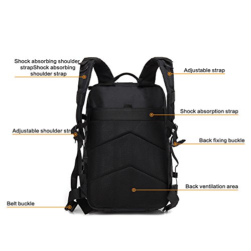 ZEHNHASE Mochila Táctica Impermeable 45L Gran Capacidad Nylon 600D Múltiples Bolsillos para Senderismo Acampada, Montañismo, Caza, Aire Libre Ciclismo y más (Negro)