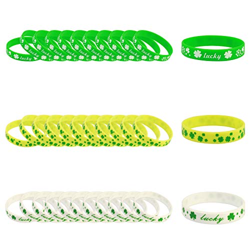 ZERHOK Los Dia San patrico 36pcs Brazalete de motivación de trébol de Buena Suerte de Brazalete Silicona de Cuatro Estilos (Silicona)