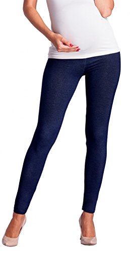 Zeta Ville - Premamá Leggings Efecto Mezclilla Banda para Barriga - Mujer - 948c (Jeans Azul Marino, XL