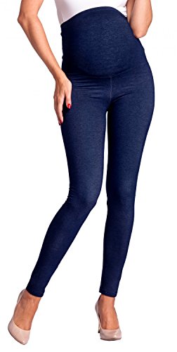 Zeta Ville - Premamá Leggings Efecto Mezclilla Banda para Barriga - Mujer - 948c (Jeans Azul Marino, XL
