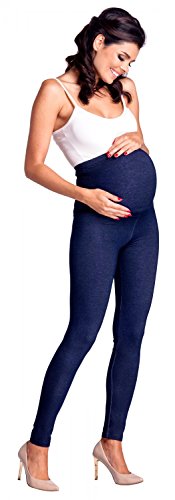 Zeta Ville - Premamá Leggings Efecto Mezclilla Banda para Barriga - Mujer - 948c (Jeans Azul Marino, XL