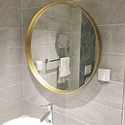 ZfgG 50cm Grande Oro Redondo montado en la Pared de Espejo de latón Estructura de Metal Cuarto de baño salón