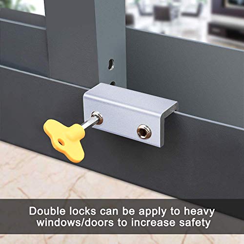 ZFYQ 6 Pack Cerradura de seguridad para ventana corredera ajustable, marco de puerta con cerradura de aleación de aluminio, con cerradura de seguridad y llaves