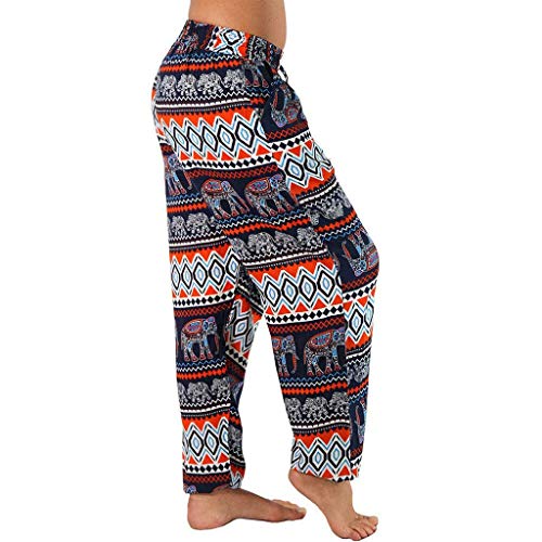 ZHANGYY Pantalones Harem Hippie para Mujer, Holgados, con Estampado Bohemio, Cintura Alta, Fruncido, Fino con Bolsillos, Pantalones de salón para Yoga, Playa de Verano