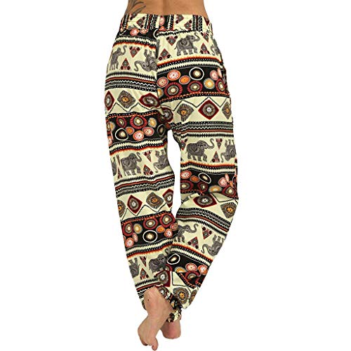 ZHANGYY Pantalones Harem Hippie para Mujer, Holgados, con Estampado Bohemio, Cintura Alta, Fruncido, Fino con Bolsillos, Pantalones de salón para Yoga, Playa de Verano