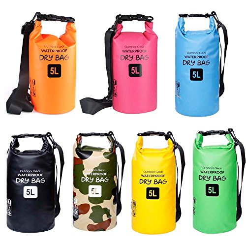 ZhaoCo Bolsa Seca, 5L/10L/20L/30L Bolsas Estancas Impermeable con Correa Ajustable para Rafting Kayak Pesca Natación Playa Senderismo Camping Canotaje Al Aire Libre Deportes Acuáticos(Amarillo,5L)