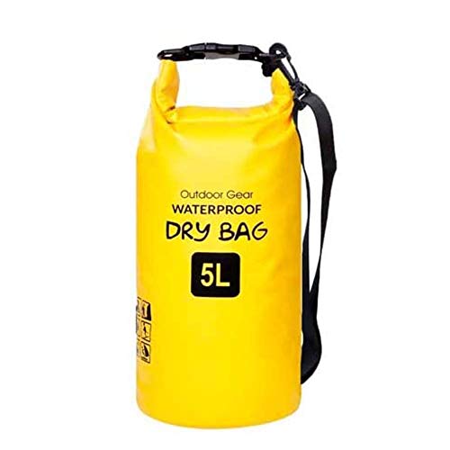 ZhaoCo Bolsa Seca, 5L/10L/20L/30L Bolsas Estancas Impermeable con Correa Ajustable para Rafting Kayak Pesca Natación Playa Senderismo Camping Canotaje Al Aire Libre Deportes Acuáticos(Amarillo,5L)