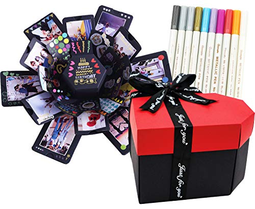 Zhonama Explosion Box totalmente montada, álbum de fotos personalizado, caja explosiva con sorpresa, ideal para regalos de cumpleaños, San Valentín, boda, idea original hazlo tu mismo