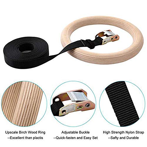 ZHOUJIE Deportes de Madera Anillo de Gimnasia Ejercicio Ejercicio de Gimnasia Anillo Pull Muscle Up 28mm 32mm-Anillo de 28 mm_Cinturón de 38 mm