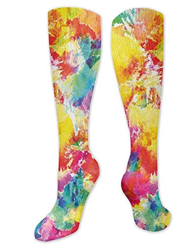 zhouyongz Oil Painting Style Abstract Watercolors Socks Athletic Socks Knee High Socks For Men Women Sport Long Sock Stockings 50CM