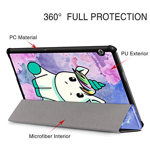 ZhuoFan Funda Huawei Mediapad T5 10, Case Cuero PU Silicona Magnetica Función de Soporte y Auto-Desbloquear Cover Protector Piel Compatible con Huawei Mediapad T5 10.1 Pulgadas, Unicornio