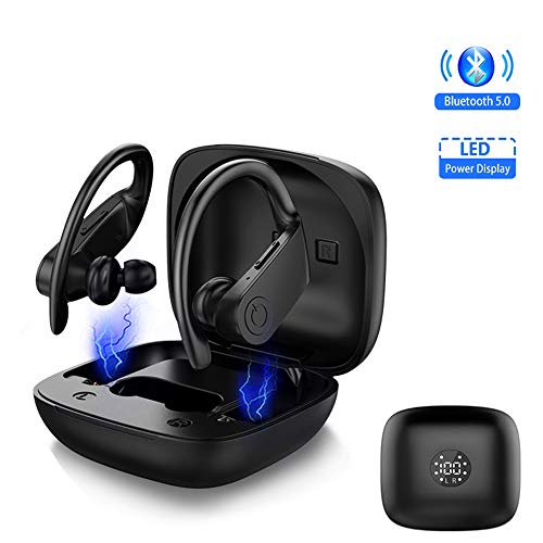 zhuolang Auriculares inalámbricos, Auriculares Bluetooth en la Oreja Auriculares Bluetooth 5.0 TWS Auriculares inalámbricos Auriculares con micrófono Pantalla LED HiFi para iPhone Android iOS