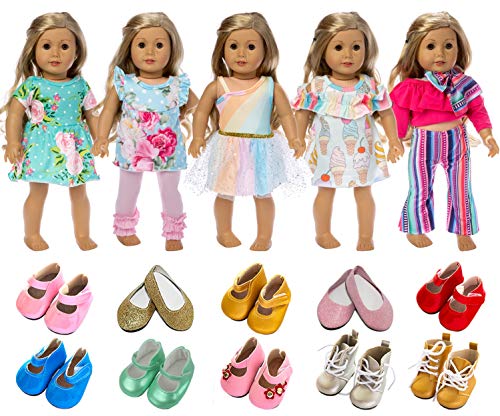 ZITA ELEMENT Ropa de Muñeca- 7 Conjuntos = 5 Ropa de Trajes Diarios + 2 Zapatos para American 18inch Girl Doll y Otros 18 Pulgadas Muñeca - Aleatorio Estilo