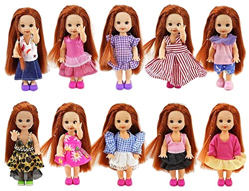 ZITA ELEMENT Ropa de Muñeca Pequeña Hecha a Mano 6 Piezas Moda Mini Vestido Encantador Vestido Traje para La Hermana Pequeña de Barbie Kelly Muñeca - Estilo Aleatorio