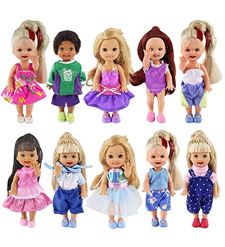 ZITA ELEMENT Ropa de Muñeca Pequeña Hecha a Mano 6 Piezas Moda Mini Vestido Encantador Vestido Traje para La Hermana Pequeña de Barbie Kelly Muñeca - Estilo Aleatorio