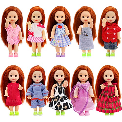ZITA ELEMENT Ropa de Muñeca Pequeña Hecha a Mano 6 Piezas Moda Mini Vestido Encantador Vestido Traje para La Hermana Pequeña de Barbie Kelly Muñeca - Estilo Aleatorio