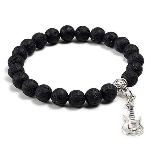 ZMMZYY Pulsera Piedra,Magma Negro Cordones de Lava Turquesa Pulsera Brazalete Pulsera Colgante de Guitarra, Hombres y Mujeres del Partido de joyería Accesorios