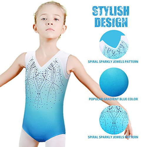 ZNYUNE Niña Maillot de Gimnasia sin Manga 182 Azul NO.12A para 11-12 años