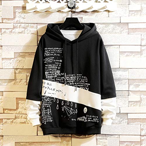 ZODOF Sudadera Hombres con Capucha Casual Moda Impresión Patchwork Capucha Mangas largas Tallas Grandes Sudadera Tops Hoodie Sweatershirt Sudaderas Hombre,Negro