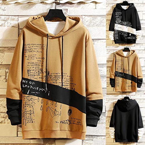 ZODOF Sudadera Hombres con Capucha Casual Moda Impresión Patchwork Capucha Mangas largas Tallas Grandes Sudadera Tops Hoodie Sweatershirt Sudaderas Hombre,Negro