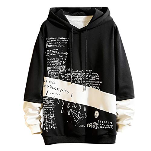 ZODOF Sudadera Hombres con Capucha Casual Moda Impresión Patchwork Capucha Mangas largas Tallas Grandes Sudadera Tops Hoodie Sweatershirt Sudaderas Hombre,Negro