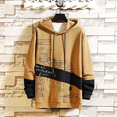 ZODOF Sudadera Hombres con Capucha Casual Moda Impresión Patchwork Capucha Mangas largas Tallas Grandes Sudadera Tops Hoodie Sweatershirt Sudaderas Hombre,Caqui