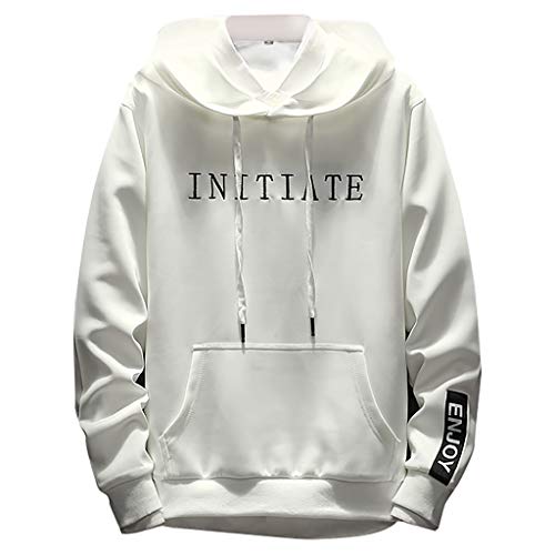 ZODOF Unisex Sudaderas con Capucha Impreso Moda Gorra Y Manga Larga Guardia Sencillo Letras Impreso Tallas Grandes Chaqueta Abrigos Pullover,Blanco