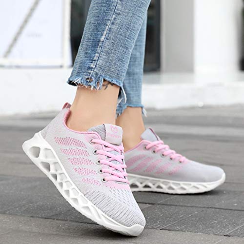 ZOELOVE Zapatillas de Running para Mujer Correr Zapatillas de Deporte de Primavera y Verano Gimnasio Calzado Ligero y Casual Zapatos Individuales cómodos Malla de Deportivos/Rosado,39