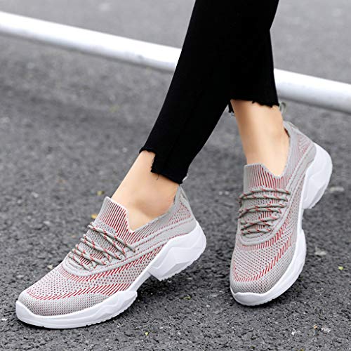 ZOELOVE Zapatillas de Running para Mujer Zapatillas de Deporte de Primavera y Verano Gimnasio Ligeras Calzado Sencillo y cómodo Fondo Suave y Transpirable con Cordones/Rojo,39