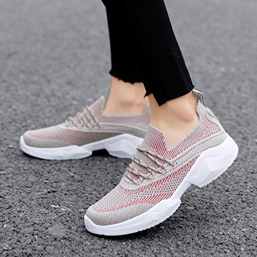 ZOELOVE Zapatillas de Running para Mujer Zapatillas de Deporte de Primavera y Verano Gimnasio Ligeras Calzado Sencillo y cómodo Fondo Suave y Transpirable con Cordones/Rojo,39