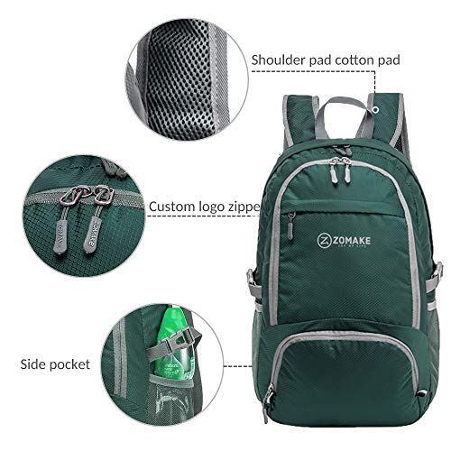 ZOMAKE 30L Ligera Mochila Plegable de Senderismo Excursión Deportes, Mochilas Pequeña Impermeable para Mujer Hombre Viaje(Verde Oscuro)