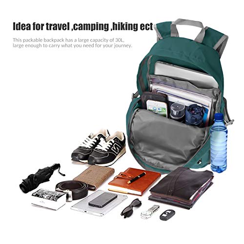 ZOMAKE 30L Ligera Mochila Plegable de Senderismo Excursión Deportes, Mochilas Pequeña Impermeable para Mujer Hombre Viaje(Verde Oscuro)