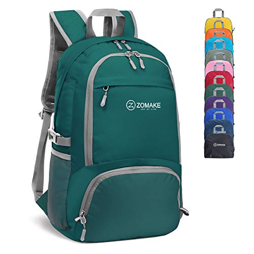 ZOMAKE 30L Ligera Mochila Plegable de Senderismo Excursión Deportes, Mochilas Pequeña Impermeable para Mujer Hombre Viaje(Verde Oscuro)