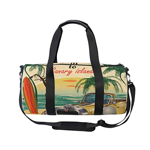 ZOMOY Bolsa de Deporte，Cartel Retro Bienvenido Canarias，Nuevo Cilindro de impresión Bolsas de Ejercicios Bolsa de Viaje Equipaje Bolsa de Lona