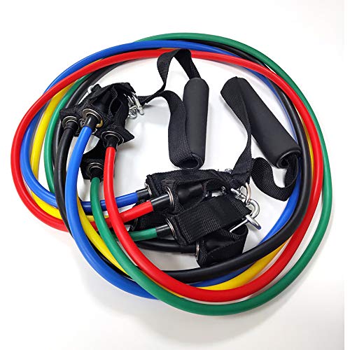 ZoneYan Juego de Bandas de Resistencia, Cuerda Elástica Multicolor Kit, 11 Tubos de Resistencia Apilables, Conjunto de Tubos de Ejercicios, con Anclaje de Puerta, para Fitness, Yoga, Rehabilitación