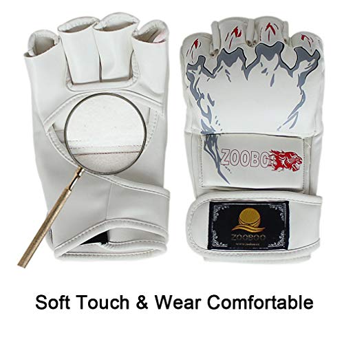 ZooBoo Guantes de Boxeo, Guantes de Artes Marciales Mixtas para Entrenamiento UFC, para Hombres y Mujeres, de Piel, más Acolchados, para Boxeo, Sparring, Muay Thai, Bolsa Pesada Blanco