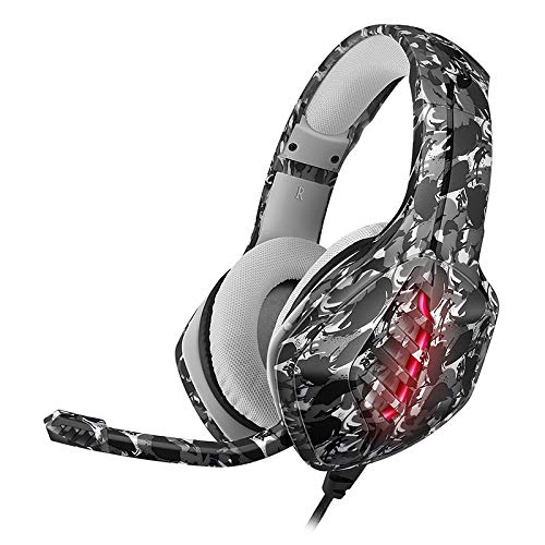 ZYXM Head Mounted Gaming Headset USB + 3,5 mm Universal de Auriculares con Cable Camuflaje Manos Libres Ordenador Luminoso Gaming Headset Auricular for Juegos de PS4 (Color : Gray)