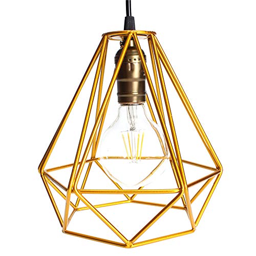 ZZM - Lámpara de techo con forma de jaula de diamantes, estilo retro, industrial, diseño geométrico, color blanco, dorado, 2 unidades