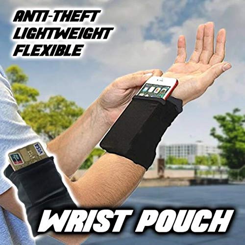 ZZSNT (Pack of 2) Wrist Pouch, Sports Wrist Wallet, Ankle Wallet Pouch, Sweat Bands, Hidden Pouch, Wristlet Wallet for Running Travel Gym Black