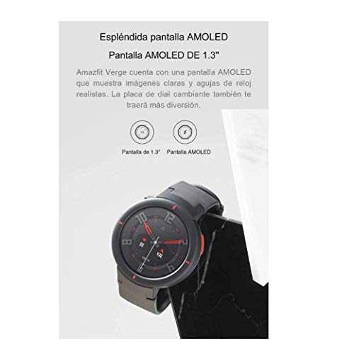 Amazfit Verge Xiaomi Smartwatch Deportivo - Reloj Deportivo GPS | Sensor de Frecuencia Cardíaca| Reproduce Música | Blanco (Versión Internacional) iOS-Android (Reacondicionado)