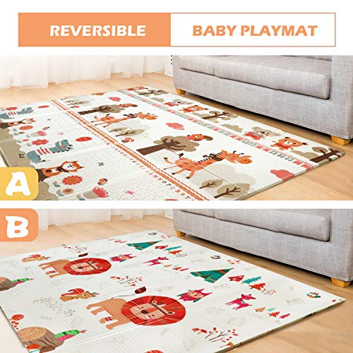 Bammax Alfombra de Juego, Alfombra Plegable para Bebés, Alfombra Impermeable para Niños que Se Arrastra a Ambos Lados, Alfombra Portátil No Tóxica para Juegos, Adecuada para Bebés:197 * 154 * 1cm