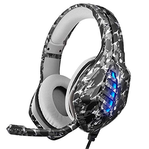 Chunlan - Auriculares de diadema para gaming con micrófono flexible con LED para Xbox One PC, color gris