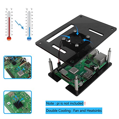 Gris Estuche Acrílico de 4 Capas Caja con Disipador Térmico de Ventilador para Raspberry Pi 3 modelo B+ Plus