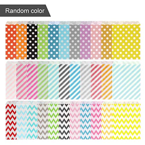 Kesote 100 Bolsas de Papel para Caramelos Bolsas de Papel para Regalos de 4 Diferentes Patrones, Olas, Punto y Rayas diagonales (Colores aleatorios)