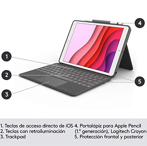 Logitech Funda con teclado Combo Touch para iPad 7a generación, con trackpad, teclado inalámbrico y tecnología Smart Connector, grafito