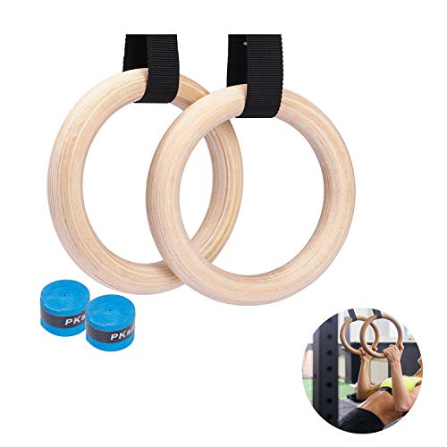 Nobraned - Juego de anillos y correas de madera para gimnasia, 4,5 m, resistentes, con correas de hebilla ajustables para el hogar, crossfit, gimnasia, atletismo