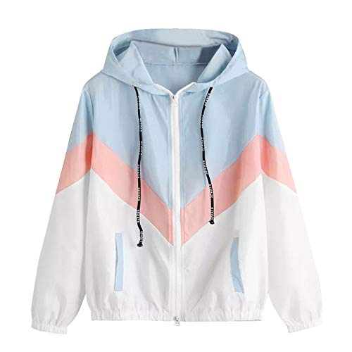 Overdose Nuevo Modelo De Moda Mujeres Manga Larga Patchwork Piel Fina Trajes con Capucha Cremallera Casual Sport Coat Sudadera con Capucha Superior (Large, Blanco)