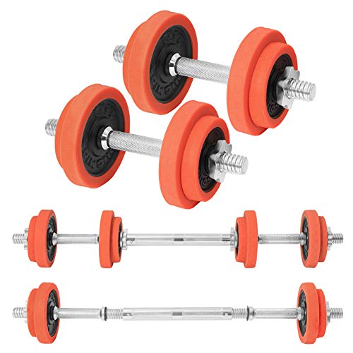 SONGMICS Set de Mancuernas de Hierro Fundido Ajustable con Barra Extra, Cubiertas extraíbles, para Hombres, Mujeres, Entrenamiento, Levantamiento de Pesas en el Gimnasio de Casa Naranja SYL20LRA